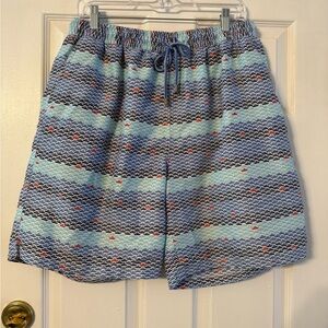 Peter Millar Blue and Red Patterned Swim Shorts